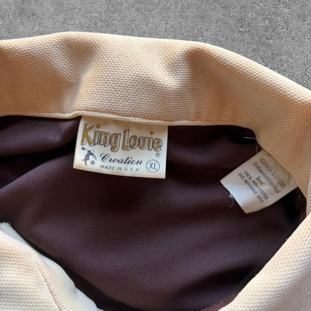 Vintage 1960s King Louie Chain Stitch Brown and Cream bowling shirt Size XL - Picture 5 of 8